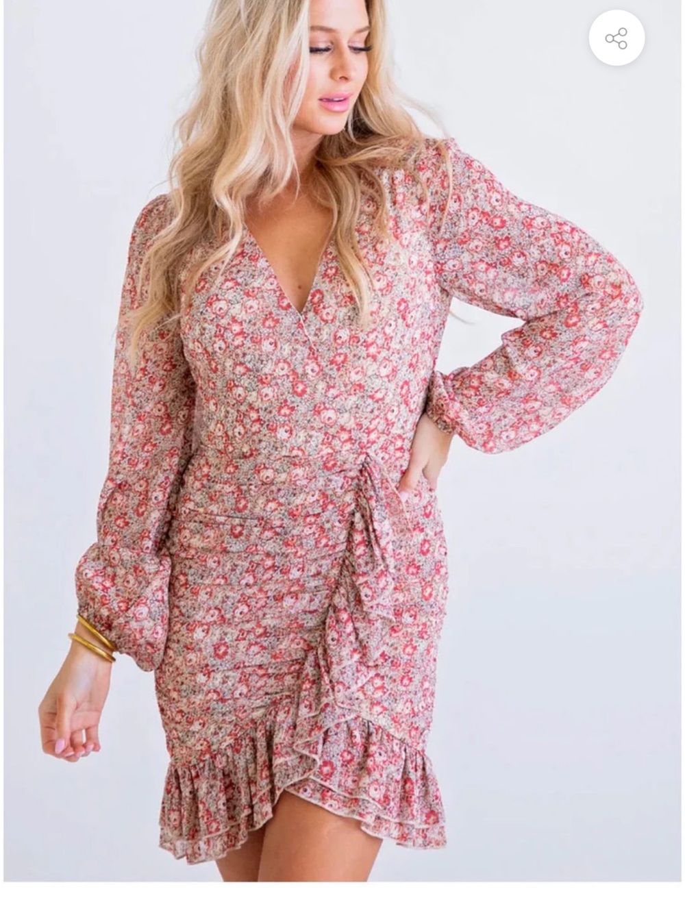 Floral Wrap Ruffle Mini Dress - Pink